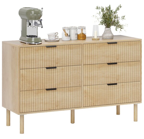 HOMCOM 6-Drawer Bedroom Chest - Modern Dresser with Pine Legs, Space-Saving Oak Finish, 47.2 x 15.6 x 29.5 in | Aosom