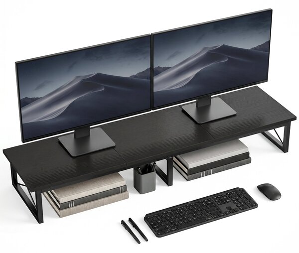 HOMCOM dřevěný podstavec pod monitor s 2 přihrádkami — 114 × 30 × 16,5 cm, nosnost 20 kg, pro monitory do 183 cm | Aosom