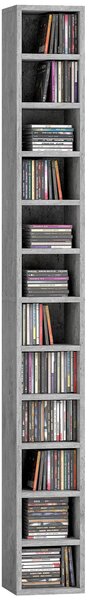 HOMCOM regál na CD, 12 polic, pojme 204 CD, cementově šedý, 21 × 20 × 175 cm | Aosom