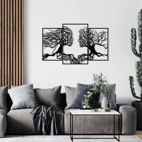 Hanah Home Nástěnná kovová dekorace Lidské profily ve stromech 116×71 cm černá