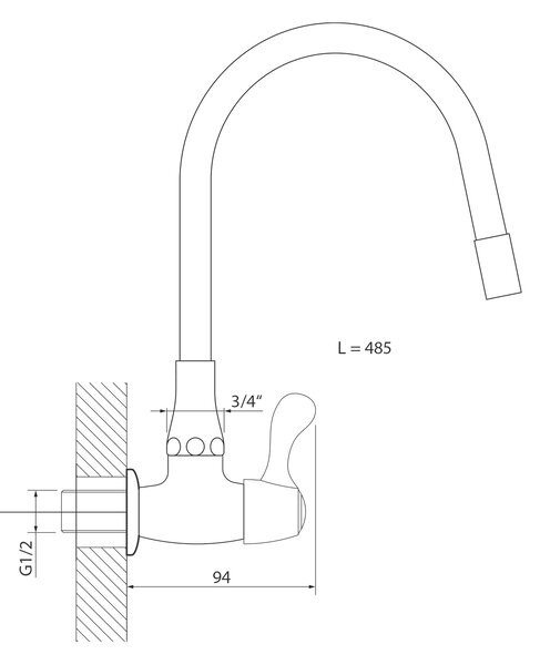 Aqualine Aqualine, Nástěnný kulový ventil 1/2", flexibilní ramínko, černá/chrom, ZY1813F