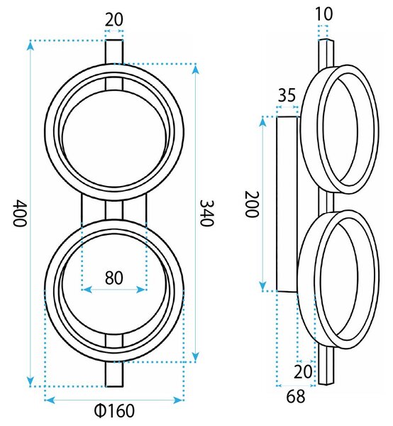 Toolight Toolight, LED nástěnné svítidlo, 13W, 4000K, 1500lm, APP1917-W, černá, OSW-66062