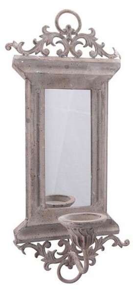 Šedé antik nástěnné kovové zrcadlo s držákem na svíčku ArtFerro - 25*13*55 cm