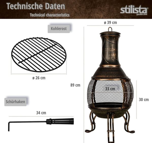 Stilista 91590 STILISTA Terasový krb, 89 cm, bronzový