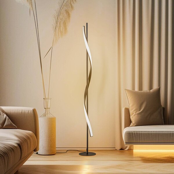 Lindby LED stojací lampa Munja, černá, kov, stmívatelná, stmívatelný, Černá, Obývací pokoj / jídelna, kov, Moderní