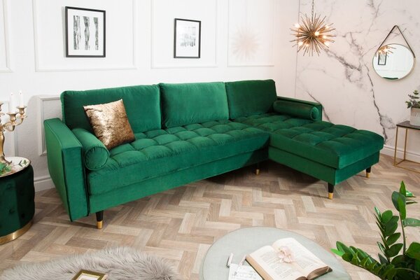 Sedací souprava COZY VELVET II 260 CM smaragdově zelená samet Nábytek | Obývací pokoj | Sedací soupravy a pohovky | Sedací soupravy | Rohové