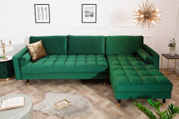 Sedací souprava COZY VELVET II 260 CM smaragdově zelená samet Nábytek | Obývací pokoj | Sedací soupravy a pohovky | Sedací soupravy | Rohové