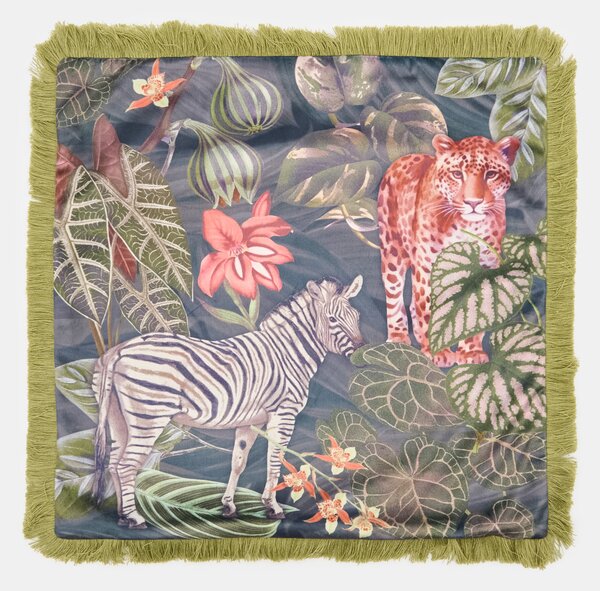 Sinsay - Decorative pillowcase with fringes in tropical pattern - zelená