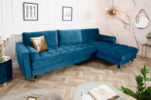 Sedací souprava COZY VELVET II 260 CM modrá samet Nábytek | Obývací pokoj | Sedací soupravy a pohovky | Sedací soupravy | Rohové
