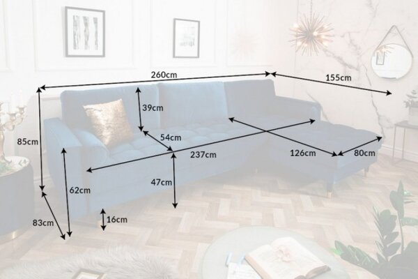 Sedací souprava COZY VELVET II 260 CM modrá samet Nábytek | Obývací pokoj | Sedací soupravy a pohovky | Sedací soupravy | Rohové