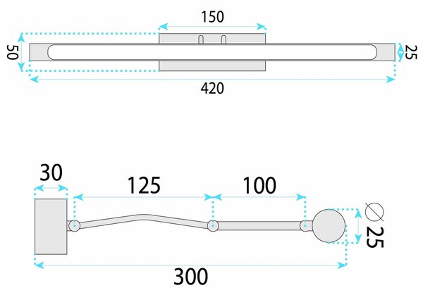 Toolight Koupelnové nástěnné LED osvětlení SWE022-1W 42cm kartáčovaná zlatá