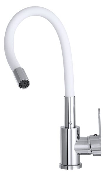 Gamma Flex 2000, stojánková dřezová baterie s flexibilním ramenem, bílá matná-chromová, GMA-BFX-2000WH