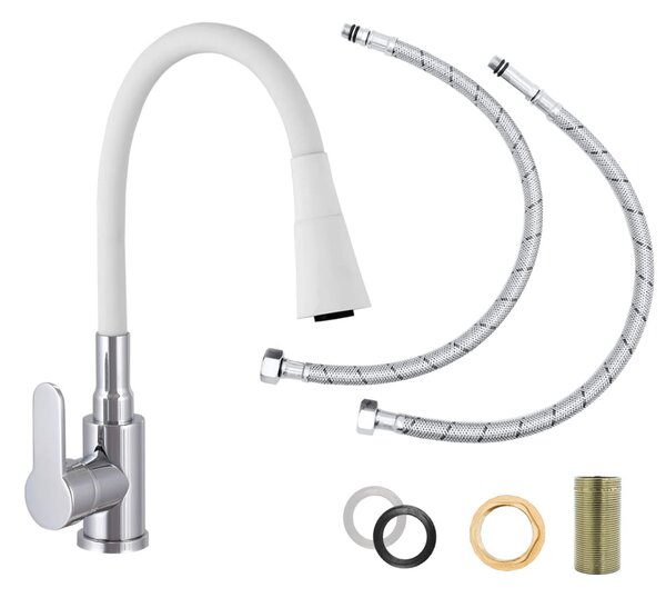 Gamma Flex 3000, stojánková dřezová baterie s flexibilním ramenem, bílá matná-chromová, GMA-BFX-3000WH