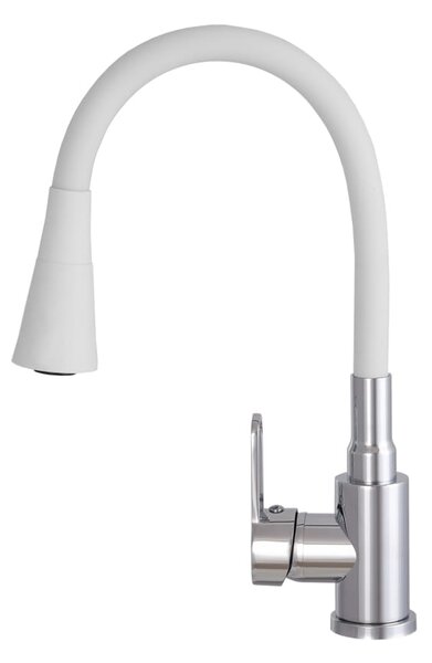 Gamma Flex 3000, stojánková dřezová baterie s flexibilním ramenem, bílá matná-chromová, GMA-BFX-3000WH