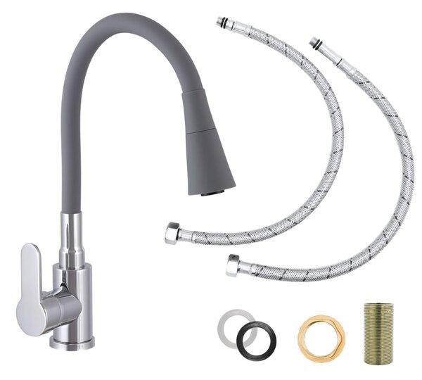 Gamma Flex 3000, stojánková dřezová baterie s flexibilním ramenem, šedá-chromová, GMA-BFX-3000G