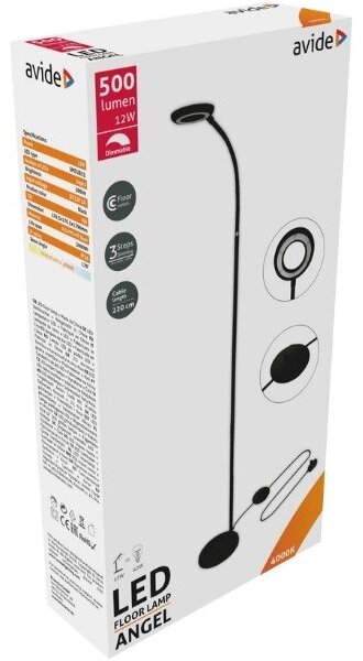 Stmívatelná LED stojací lampa Angel 12W 500lm denní světlo, černá
