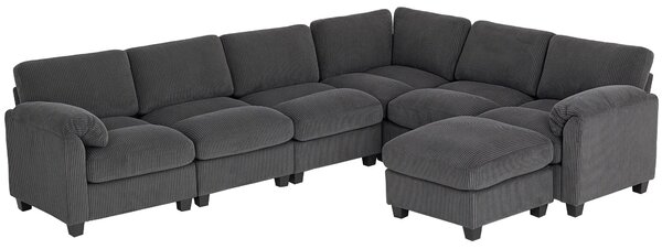 HOMCOM U-tvarovaná rohová sedací souprava, 292×224 cm — kordurový potah, kapsové pružiny, odnímatelný taburet | Aosom