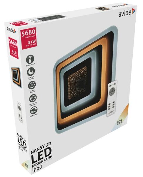 Designové led stropní svítidlo Avide Nansy 3D 48cm 81W 5680lm CCT dálkové ovládání 3 roky
