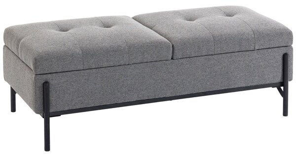 HOMCOM úložná lavice, lněný taburet s 2 přihrádkami a bezpečnostními panty, extra polstrování — 117 x 50 x 44 cm, šedá | Aosom