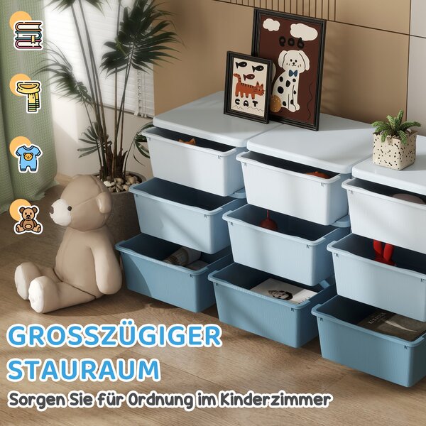HOMCOM komoda s 9 zásuvkami pro děti – organizér na hračky, modrý, 113 x 37 x 56,5 cm – pro děti 3–6 let | Aosom
