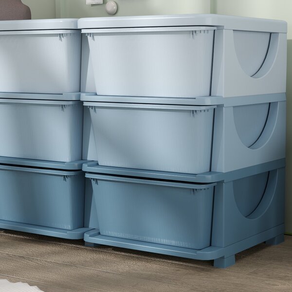 HOMCOM komoda s 9 zásuvkami pro děti – organizér na hračky, modrý, 113 x 37 x 56,5 cm – pro děti 3–6 let | Aosom