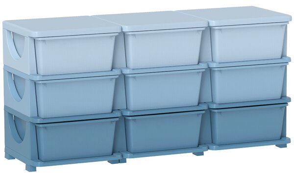 HOMCOM komoda s 9 zásuvkami pro děti – organizér na hračky, modrý, 113 x 37 x 56,5 cm – pro děti 3–6 let | Aosom