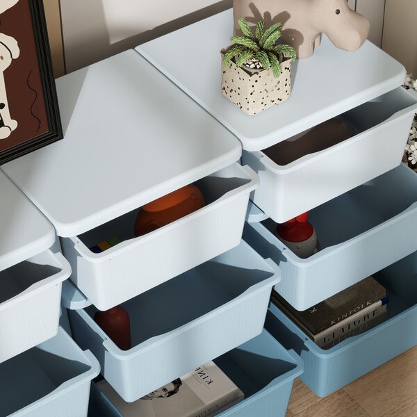 HOMCOM komoda s 9 zásuvkami pro děti – organizér na hračky, modrý, 113 x 37 x 56,5 cm – pro děti 3–6 let | Aosom