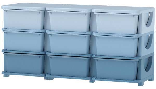HOMCOM komoda s 9 zásuvkami pro děti – organizér na hračky, modrý, 113 x 37 x 56,5 cm – pro děti 3–6 let | Aosom