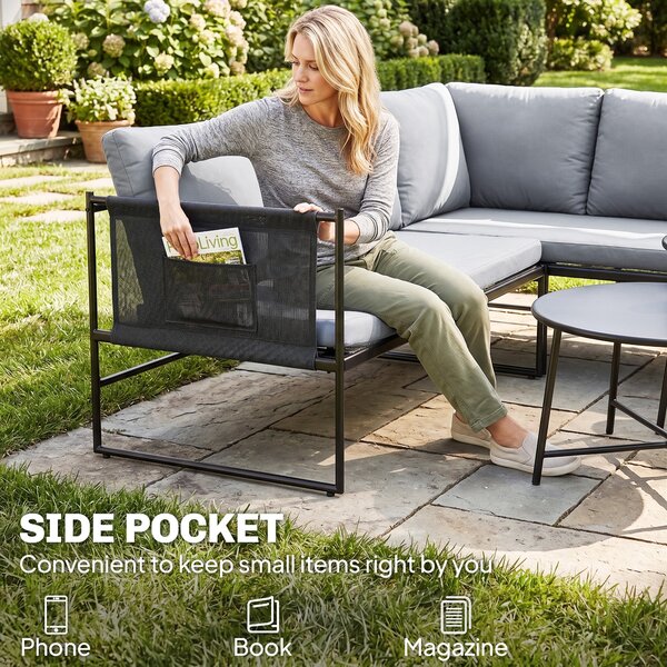 Outsunny 5-Piece Outdoor Lounge Set for 4–5 – Modular L-Shaped Sofa, Armless Chair, 2 Coffee Tables, Washable Cushions, Breathable Mesh Seats – Dark G