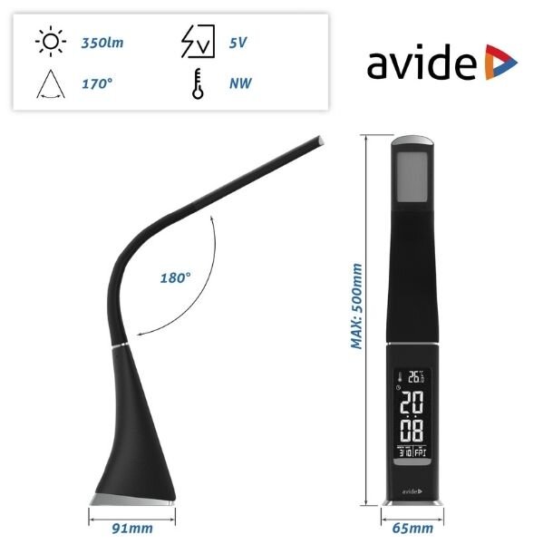 Kožená stmívatelná LED stolní lampa s displejem 6W 350lm, denní světlo, černá