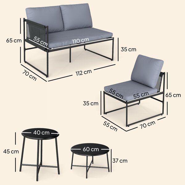 Outsunny 5-Piece Outdoor Lounge Set for 4–5 – Modular L-Shaped Sofa, Armless Chair, 2 Coffee Tables, Washable Cushions, Breathable Mesh Seats – Dark G
