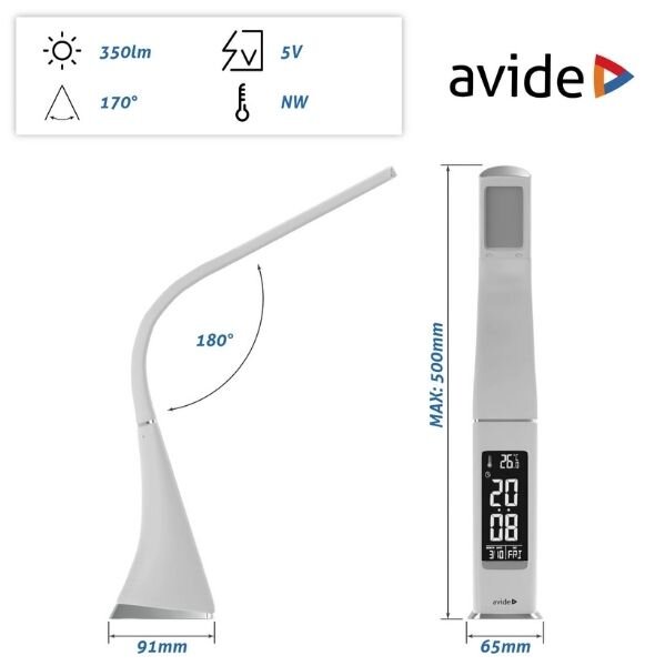 Kožená stmívatelná LED stolní lampa s displejem 6W 320lm, studené světlo, bílá