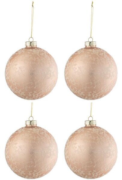 Set čtyř růžových skleněných vánočních ozdob J-Line Pearl 12 cm