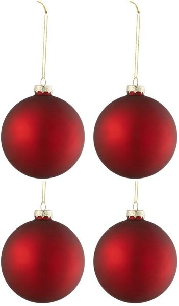 Set čtyř červených skleněných vánočních ozdob J-Line Nien 10 cm