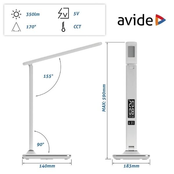Kožená stmívatelná LED stolní lampa s displejem 6W 360lm, měnitelná barva světla, bílá