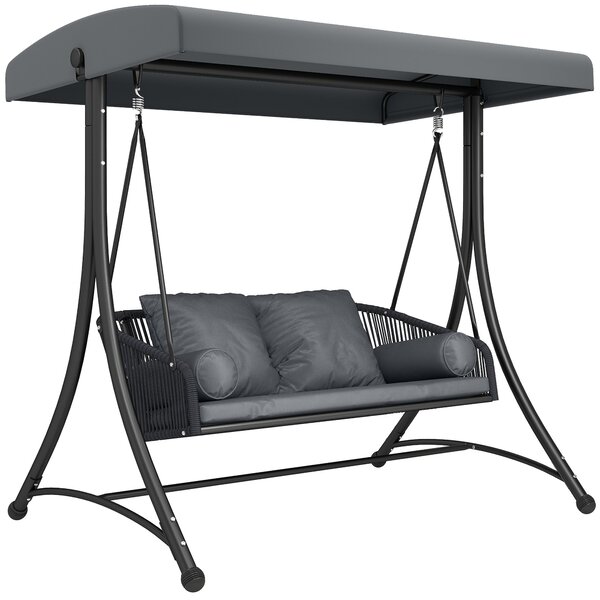Outsunny ratanová houpačka Hollywood — 2místná zahradní lavice s nastavitelnou stříškou a polštáři, nosnost 240 kg, 178 × 120 × 172 cm | Aosom
