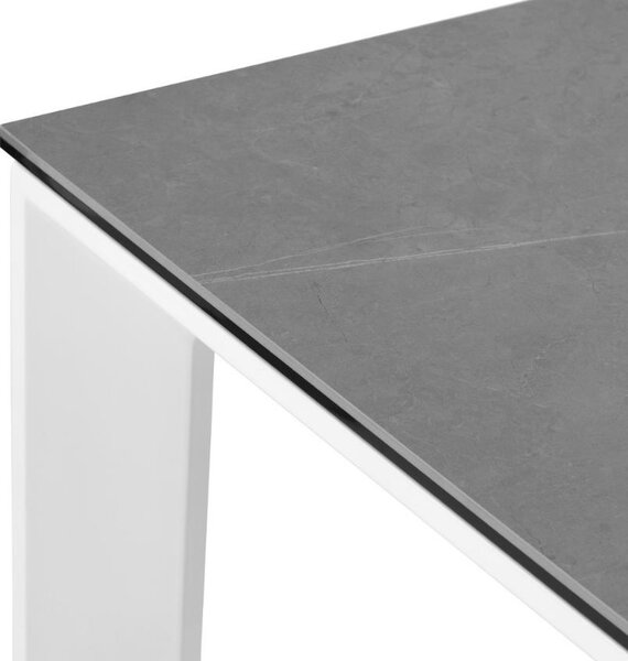 Světle šedý keramický rozkládací jídelní stůl Somcasa Tamara 160/240 x 90 cm s bílou podnoží