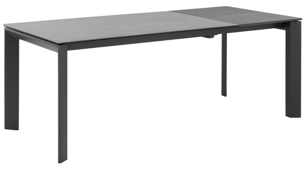 Světle šedý keramický rozkládací jídelní stůl Somcasa Lisa 140/200 x 90 cm s černou podnoží