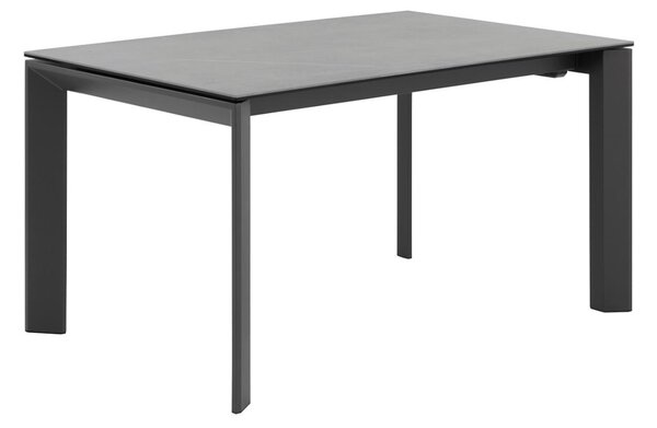 Světle šedý keramický rozkládací jídelní stůl Somcasa Lisa 140/200 x 90 cm s černou podnoží