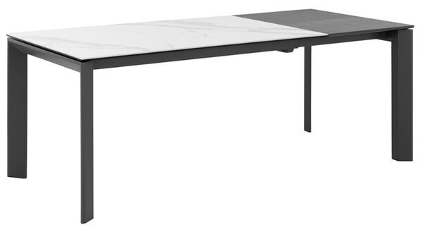 Bílý keramický rozkládací jídelní stůl Somcasa Lisa 140/200 x 90 cm s černou podnoží