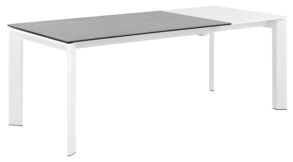 Světle šedý keramický rozkládací jídelní stůl Somcasa Tamara 160/240 x 90 cm s bílou podnoží