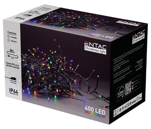 Hustý LED vánoční řetěz 8m, venkovní, vícebarevný, 400 LED, 6W, do zásuvky, 8 režimů
