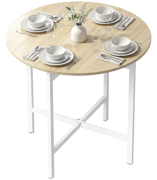 HOMCOM skládací kulatý jídelní stůl pro 2–4 osoby, úspora místa, sklopné desky, ocelový rám, dekor dřeva/bílá, 80 x 80 x 76 cm | Aosom