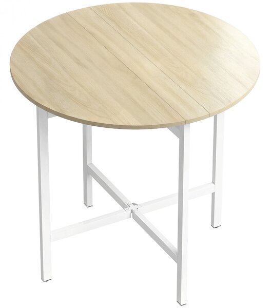 HOMCOM skládací kulatý jídelní stůl pro 2–4 osoby, úspora místa, sklopné desky, ocelový rám, dekor dřeva/bílá, 80 x 80 x 76 cm | Aosom