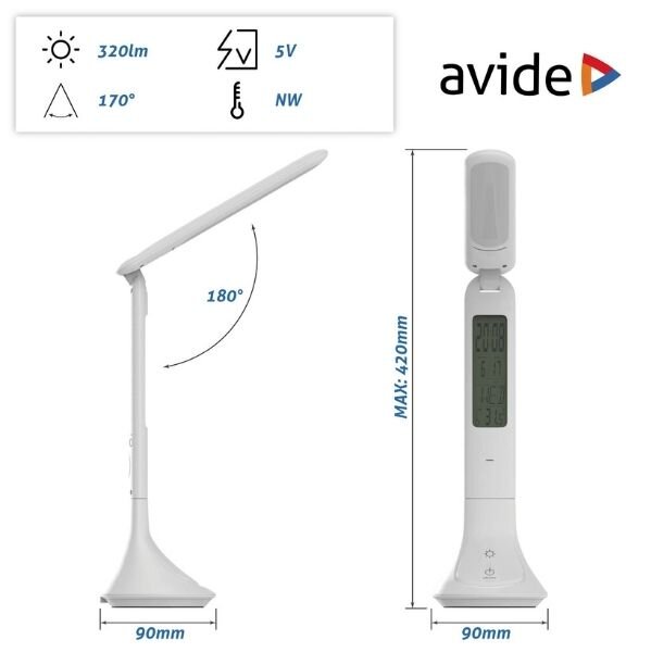 Nabíjecí stmívatelná LED stolní lampa s displejem, 5W 280lm denní světlo, bílá