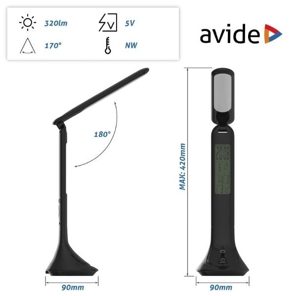 Nabíjecí stmívatelná LED stolní lampa s displejem, 5W 280lm denní světlo, černá