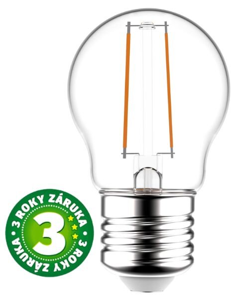 Prémiová retro LED žárovka E27 2,5W 250lm G45 teplá, filament, ekv. 25W, 3 roky