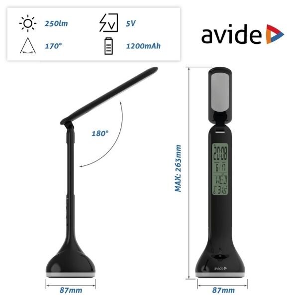 Nabíjecí stmívatelná LED stolní lampa s diplejem 4W 250lm denní světlo RGB podstavec černá