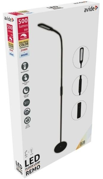 Stmívatelná LED stojací lampa Remo 9W 500lm měnitelná barva světla, dálkové ovládání černá