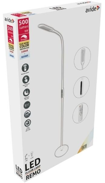 Stmívatelná LED stojací lampa Remo 9W 500lm měnitelná barva světla, dálkové ovládání, bílá